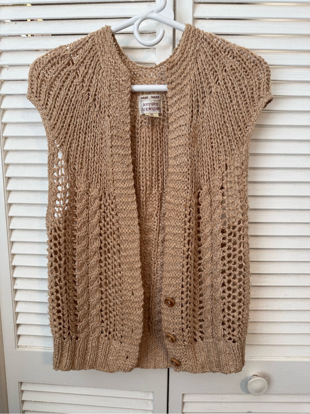 Vintage  Hand Knit Jennifer Applegate Academia Preppy Sleeveless Cardigan
